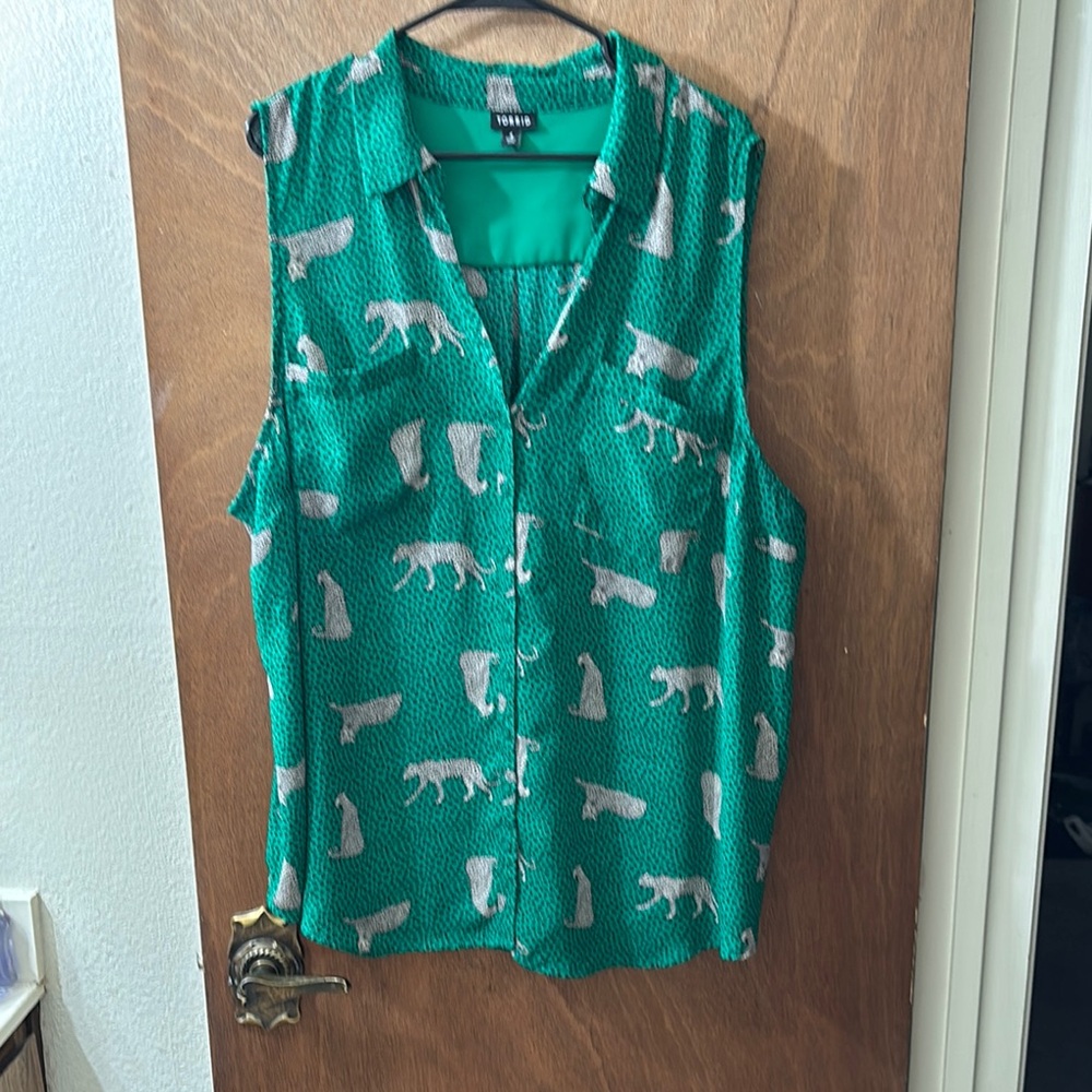 Torrid Green Button Down Shirt with Animal Print